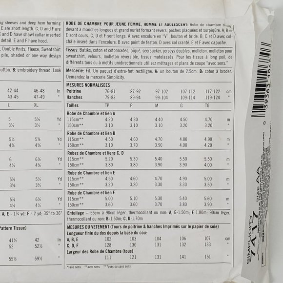 Vintage 1996 Simplicity 6 Made Easy! Misses' Men's Teen's Robe Sewing Pattern - Picture 6 of 10